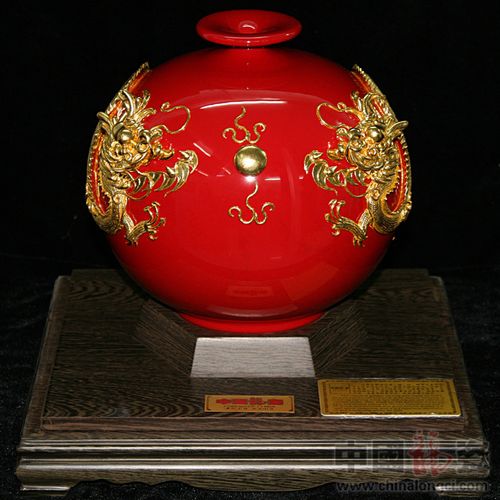 中国龙瓷 漆线雕 陶瓷工艺品 礼品 收藏品 摆件 天地方圆(双龙)